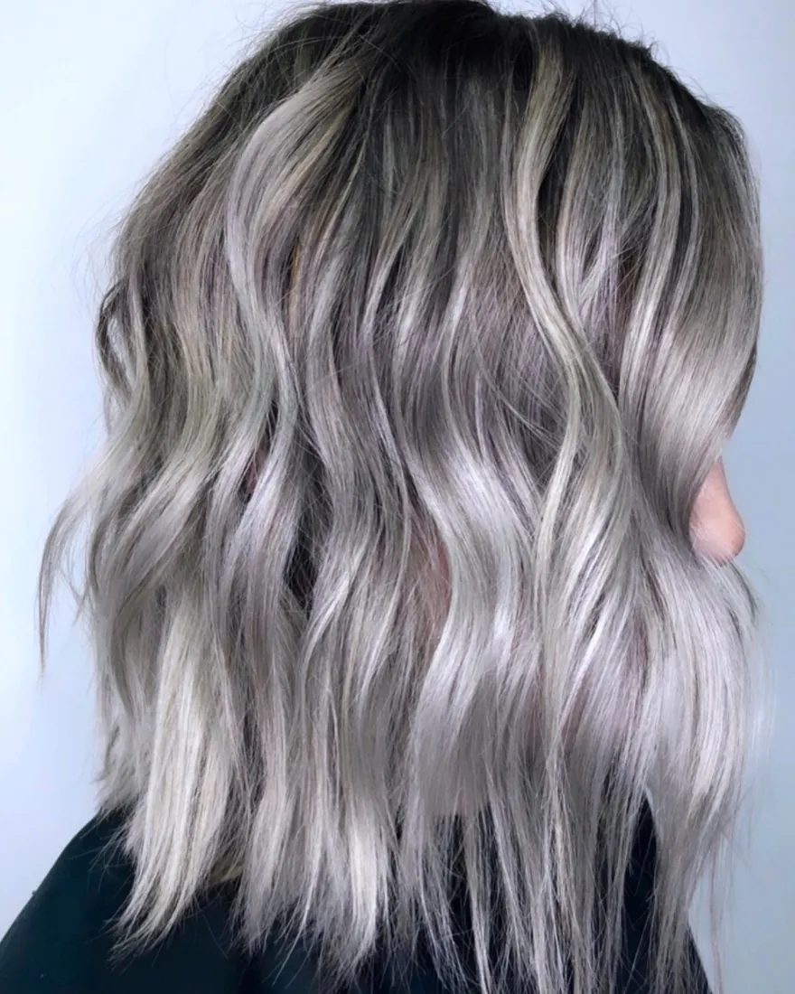 Silver-lavender lengths cut and finished smooth at Hello Beauty Lounge in Red Deer