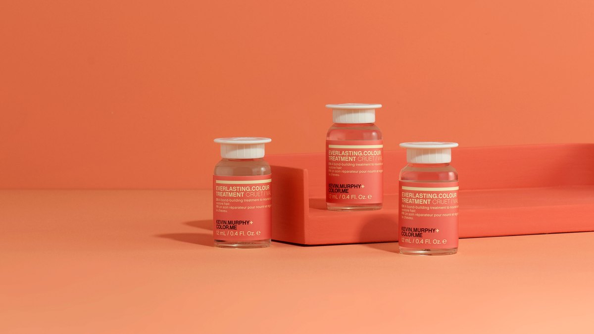 Kevin.Murphy EVERLASTING.COLOUR treatment vials on an orange background